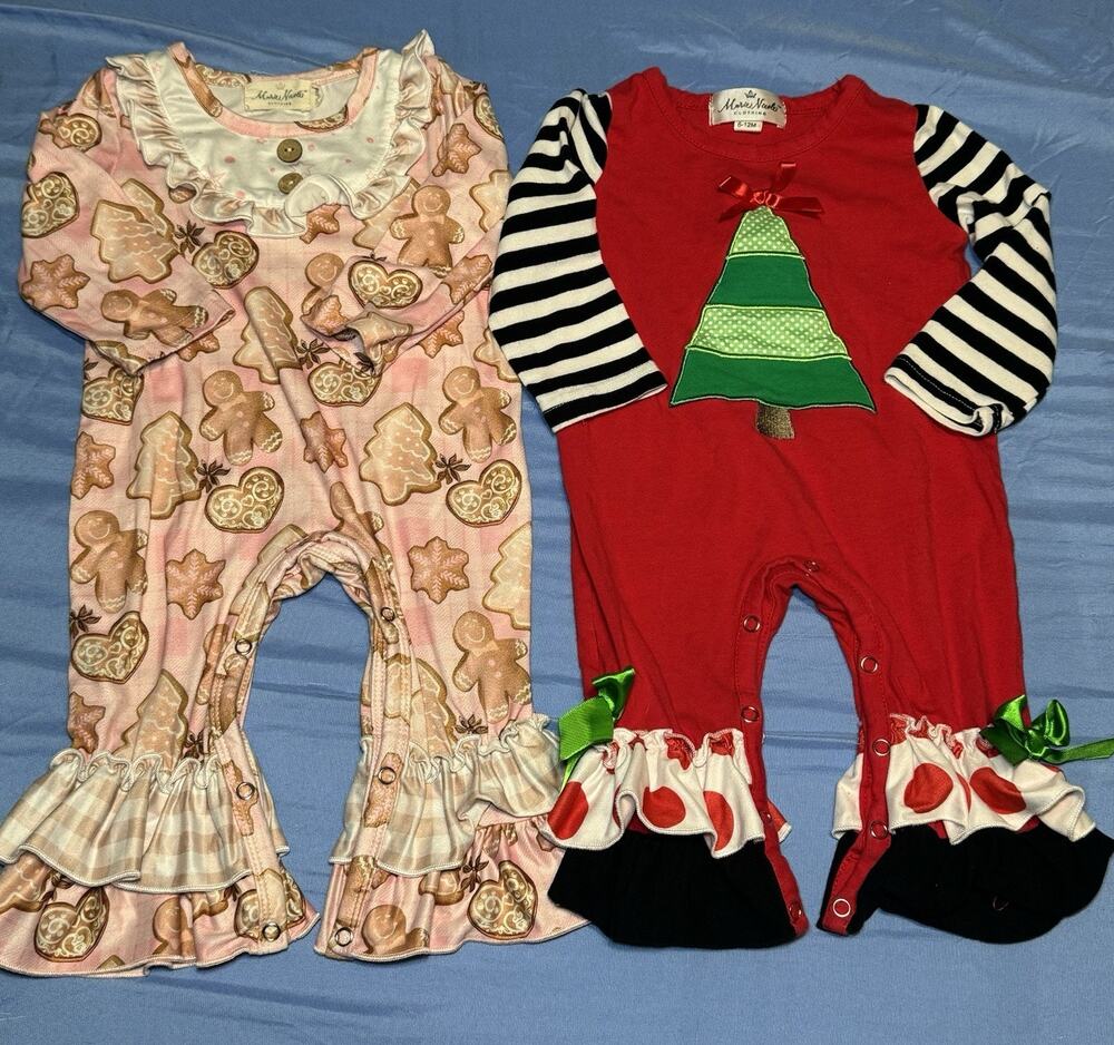 Marie Nicole Baby Girl Christmas Romper Outfit 3-6 Months 6-12 Months